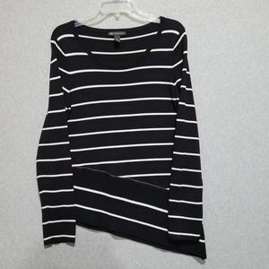 INC International Concepts Pullover Womens XL Striped Asymmetric Hem Black White